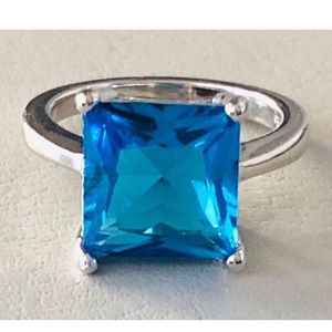 New Lab-Created London Blue Topaz 925 Ring Size 5